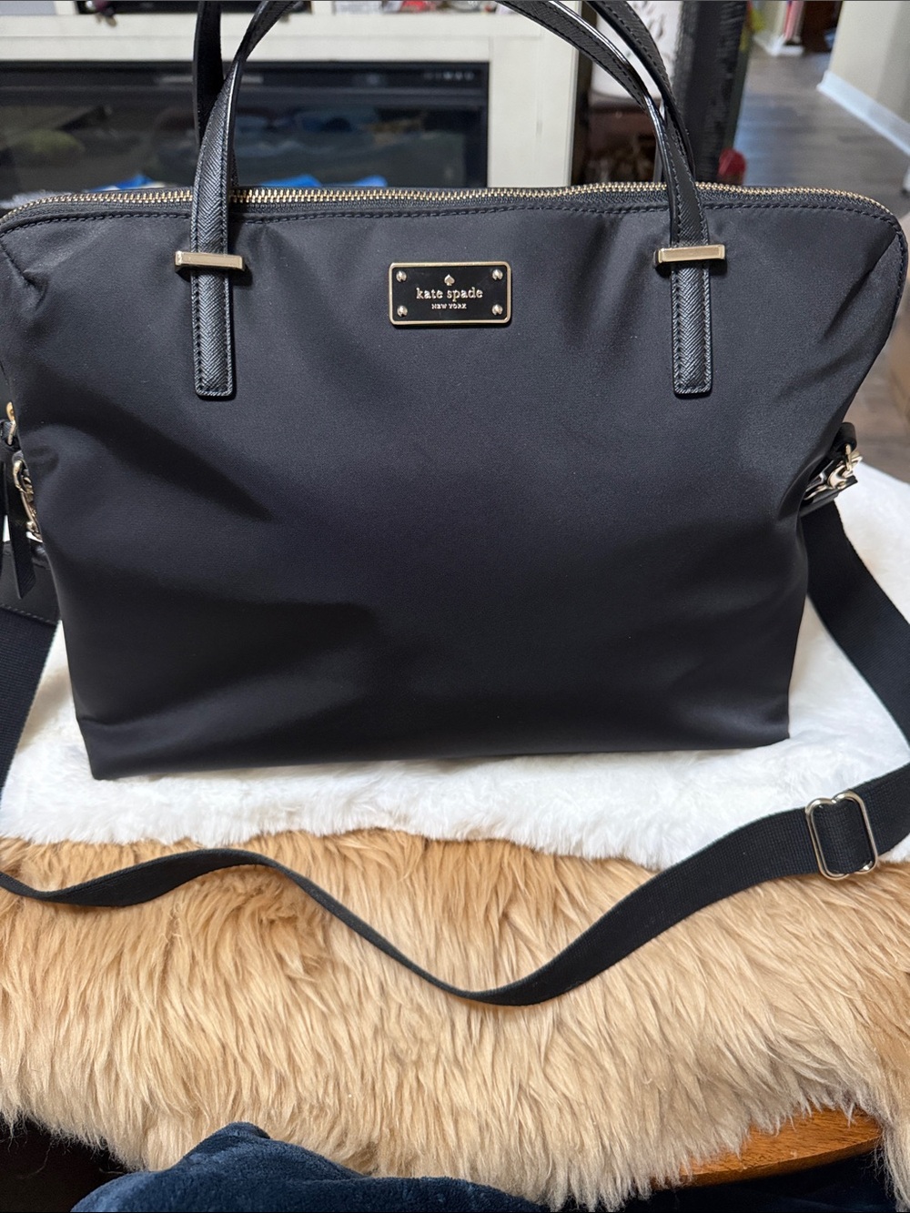 kate spade black nylon unisex briefcase